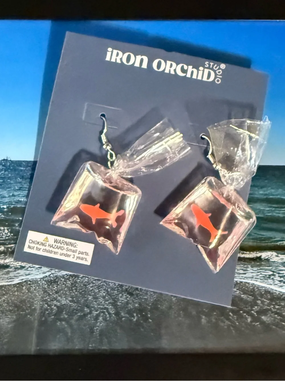 Iron Orchid Studio Gold Fish Bag Resin Drop Earrings
